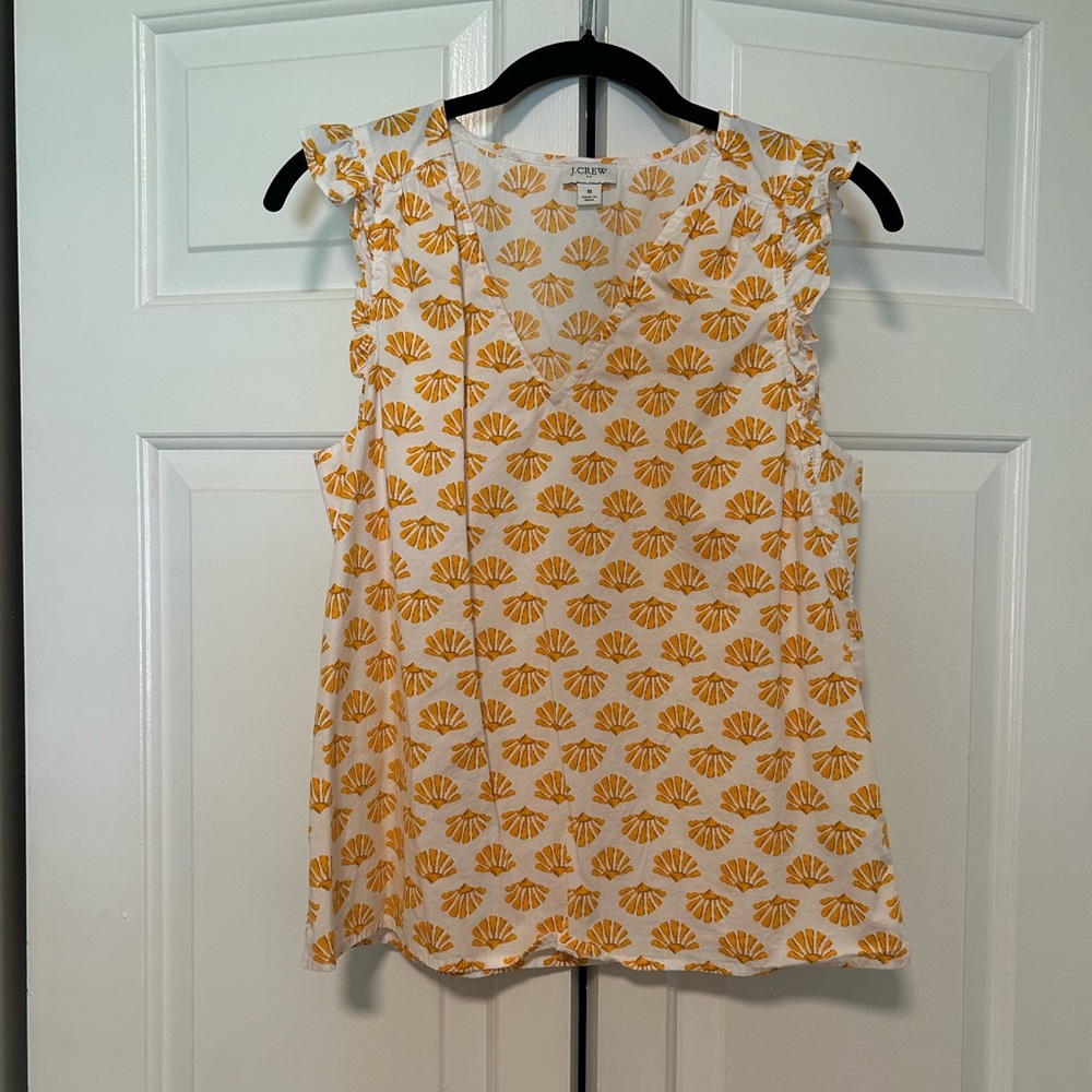 J. Crew White and Orange Patterned Blouse